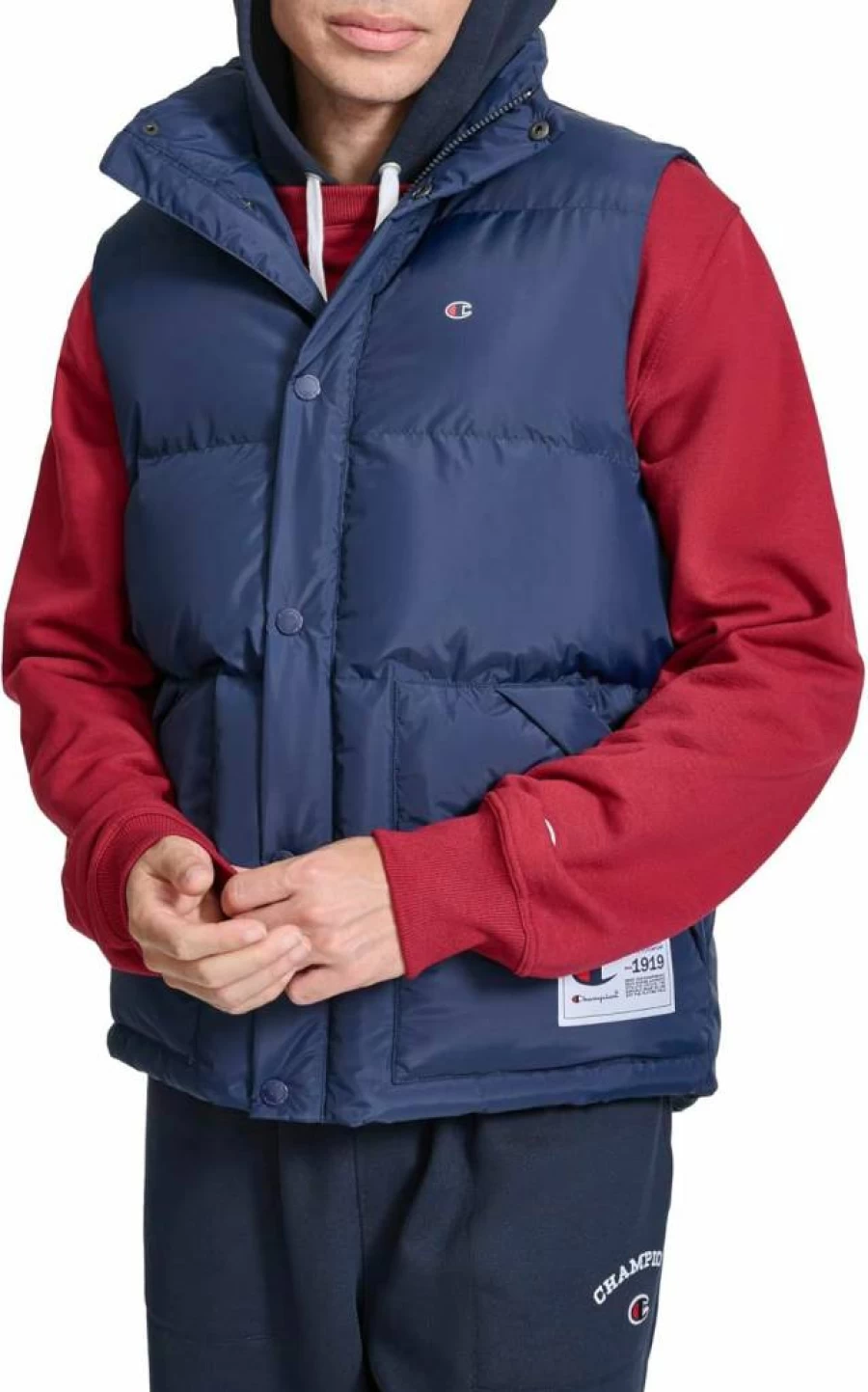 Champion Men's Logo Embroidered Quilted Puffer Vest - Lightweight Insulated Winter Vest for Men