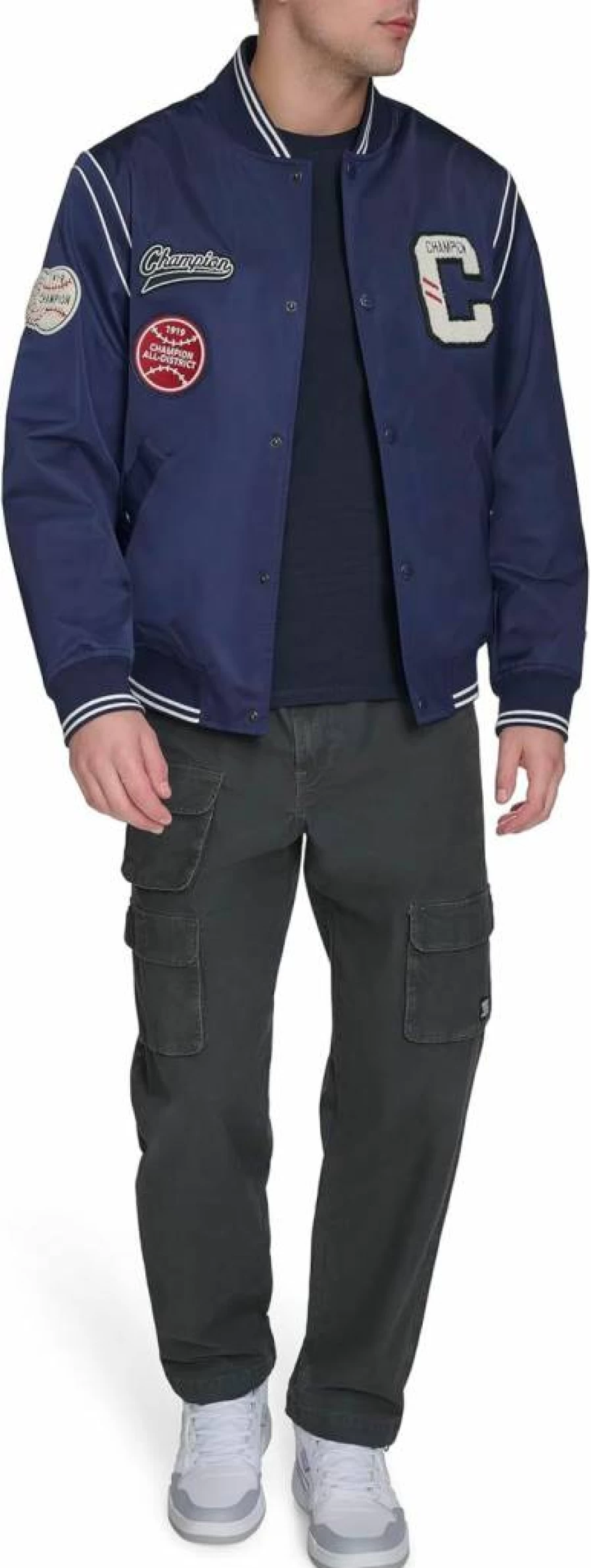 Champion Men's Vintage Patch Varsity Bomber Jacket - Classic Athletic Style Coat