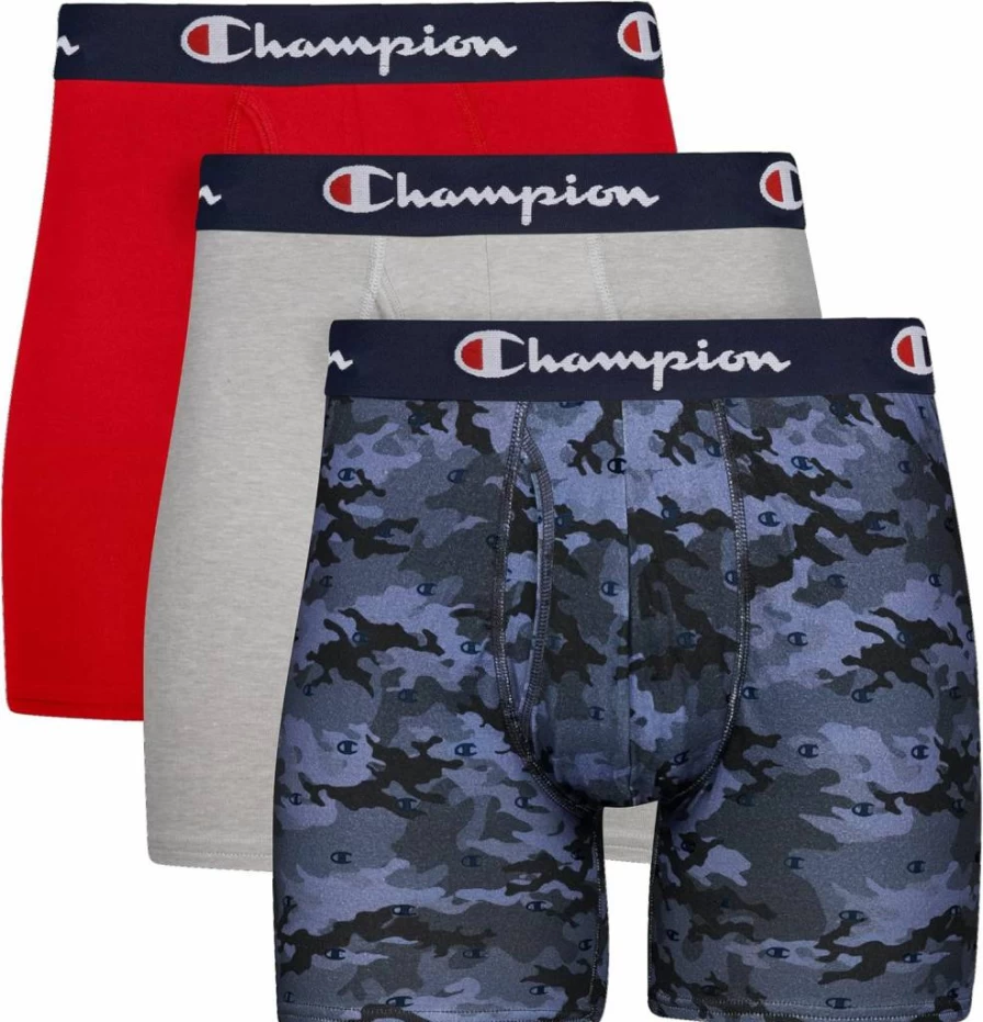 Champion Men's Cotton Stretch Boxer Briefs with Support Pouch - 3-Pack Comfort Underwear