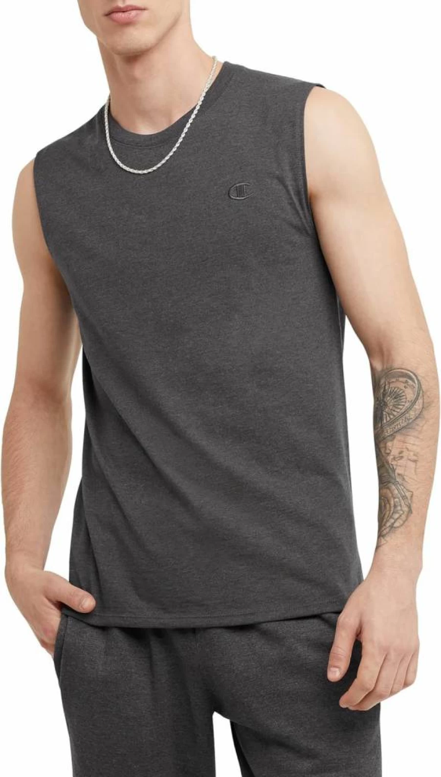 Champion Men's Granite Heather Muscle Tank - Classic Graphic Sleeveless T-Shirt (Regular & Big Tall Sizes) - Large US