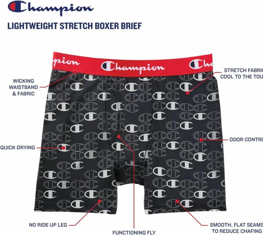Champion Men's Active Flex Boxer Briefs 3-Pack - Lightweight, Stretch Comfort for Everyday Wear
