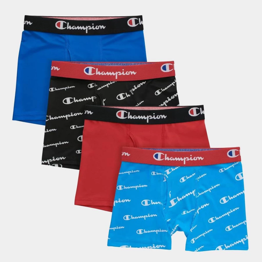 Champion Boys' Active Stretch Boxer Briefs 4-Pack - Comfortable Everyday Underwear for Kids