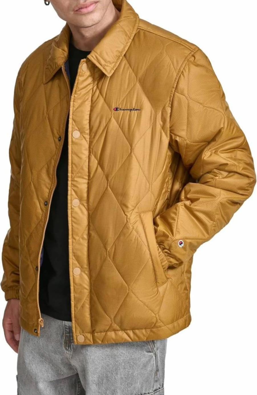 Champion Men's Diamond Quilted Coaches Jacket - Lightweight Active Training Outerwear