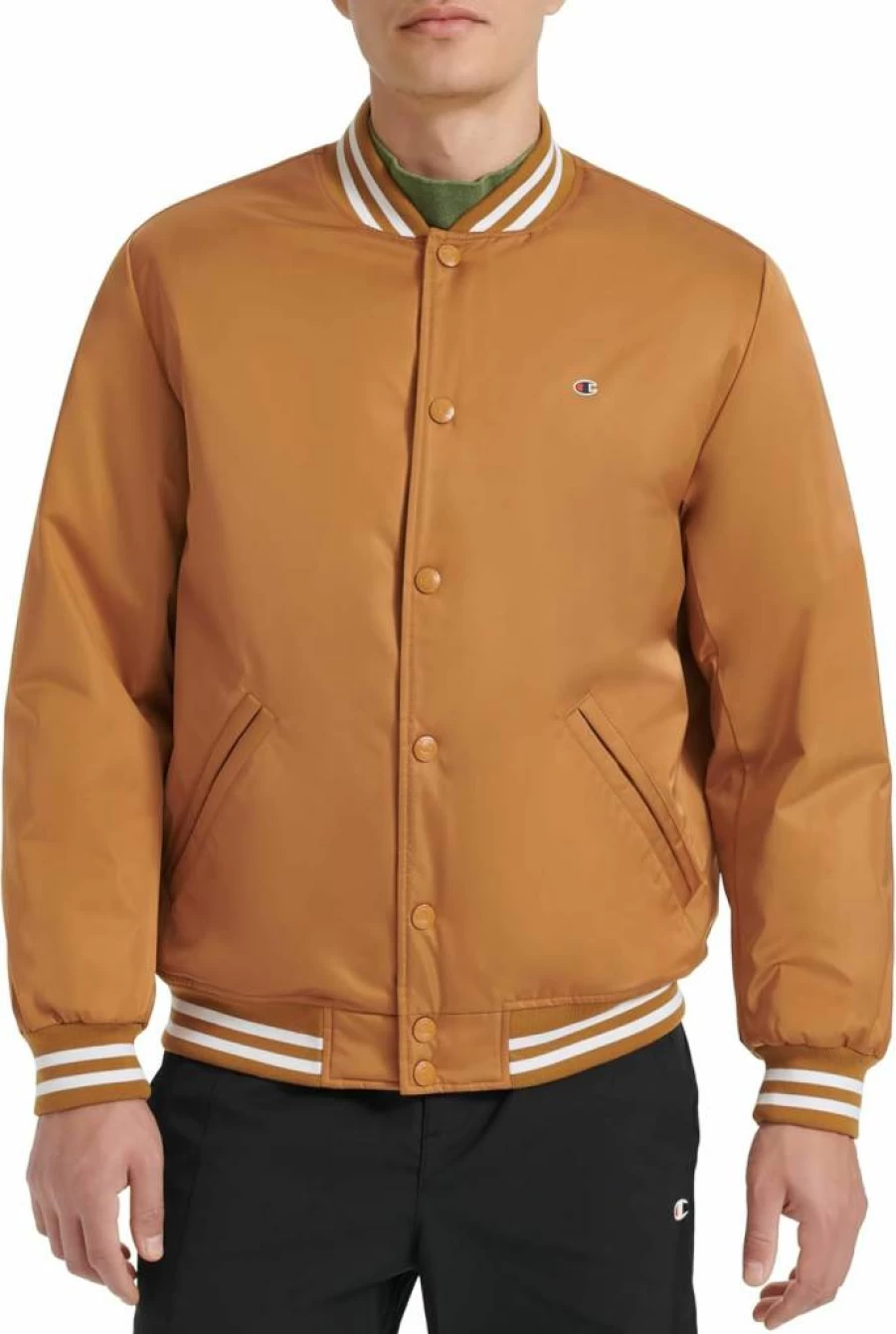 Champion Men's Vintage Striped Varsity Jacket with Logo - Classic Athletic Style