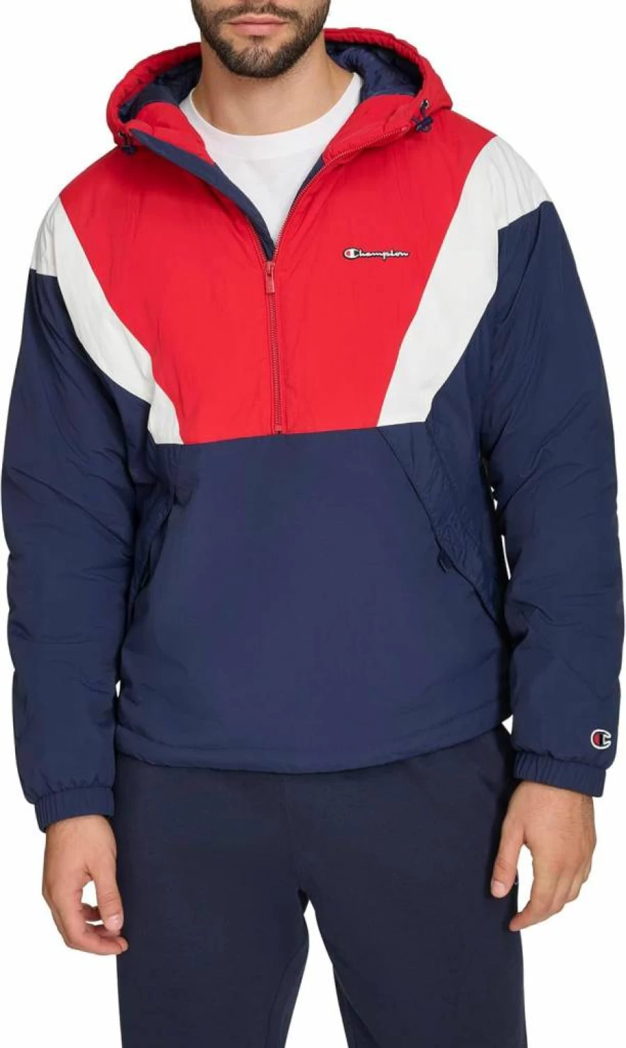 Champion Men's Hooded Color Block Windbreaker Jacket - Lightweight Lined Outdoor Sports Coat