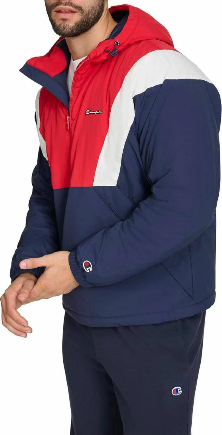 Champion Men's Hooded Color Block Windbreaker Jacket - Lightweight Lined Outdoor Sports Coat