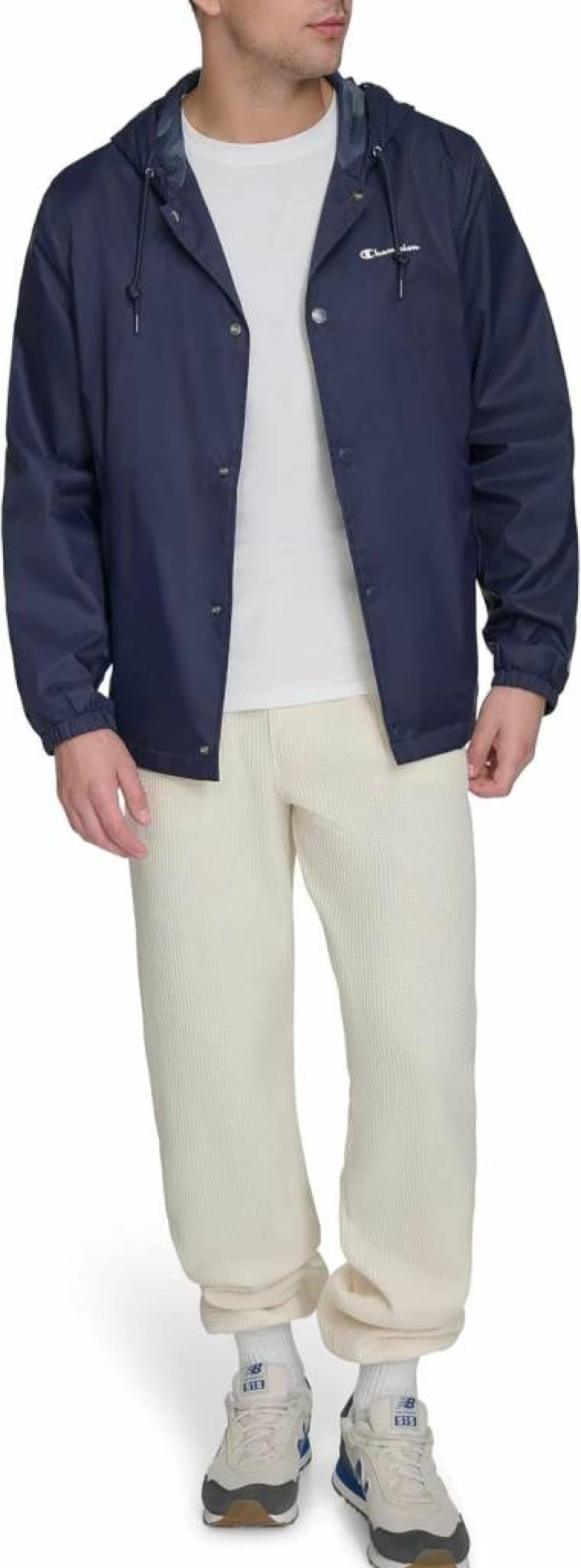 Champion Men's Water-Resistant Hooded Coaches Jacket for Rain Protection & Outdoor Sports