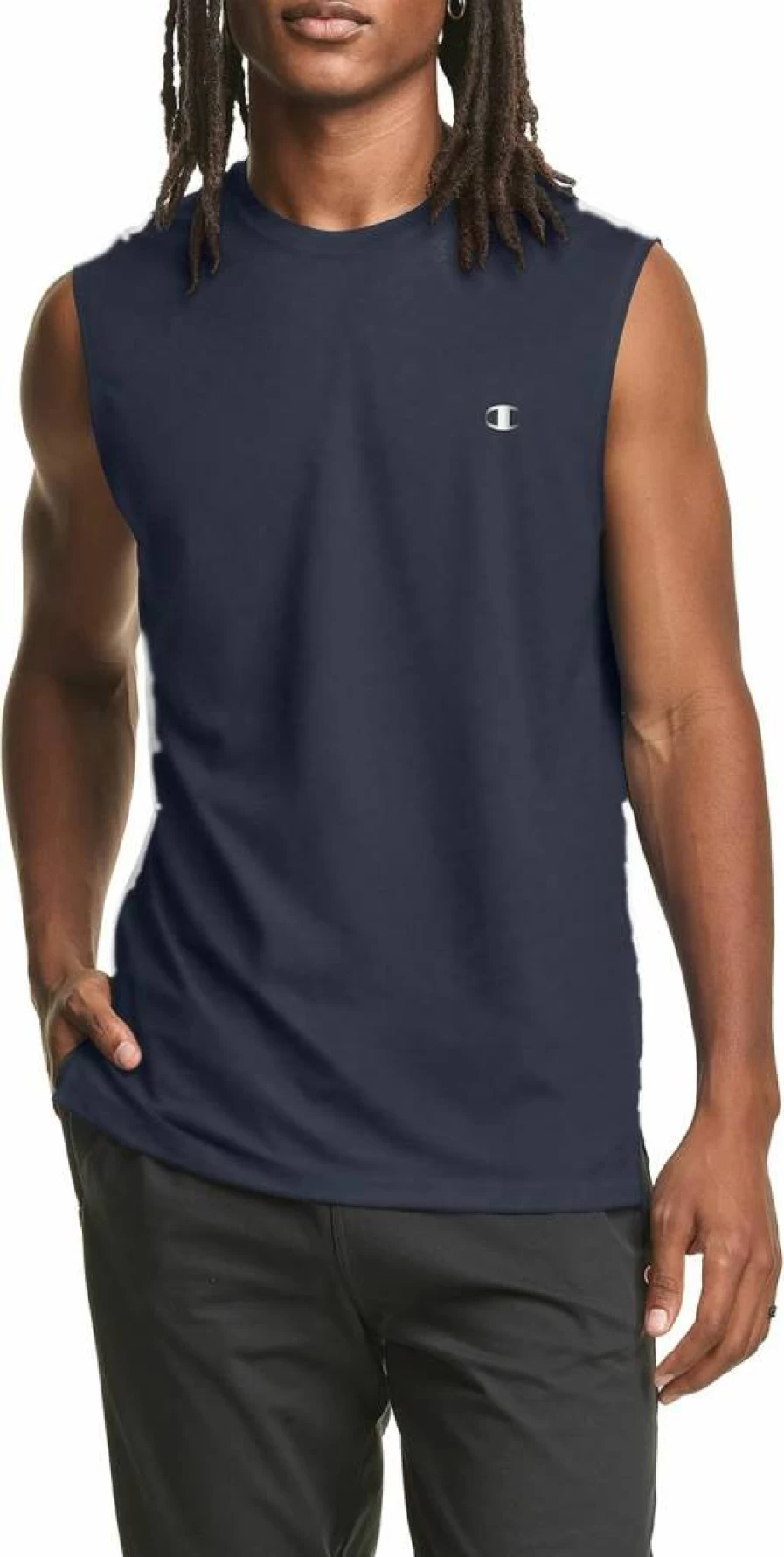 Champion Men's Moisture-Wicking Anti-Odor Muscle T-Shirt - Regular & Big & Tall Sizes - Navy, Large - Athletic Fit