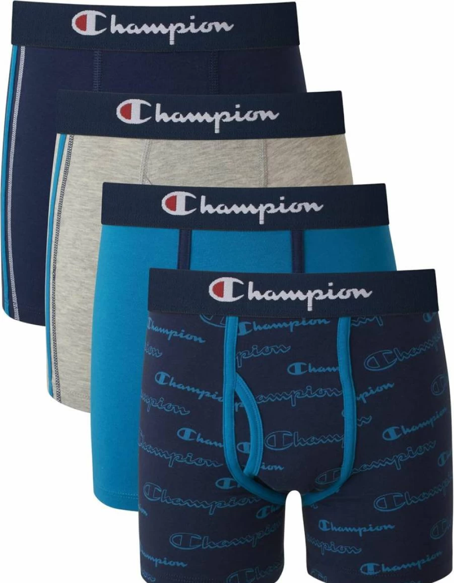 Champion Boys' Cotton Boxer Briefs 4-Pack - Moisture-Wicking, Stretch Comfort Underwear for Active Kids