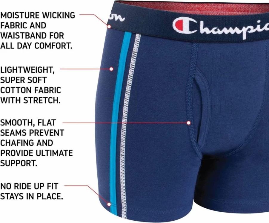 Champion Boys' Cotton Boxer Briefs 4-Pack - Moisture-Wicking, Stretch Comfort Underwear for Active Kids