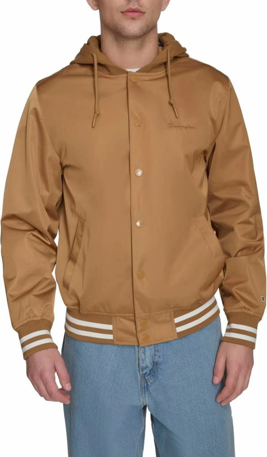 Champion Men's Lightweight Varsity Jacket with Jersey Hooded Pullover - Sporty Casual Style