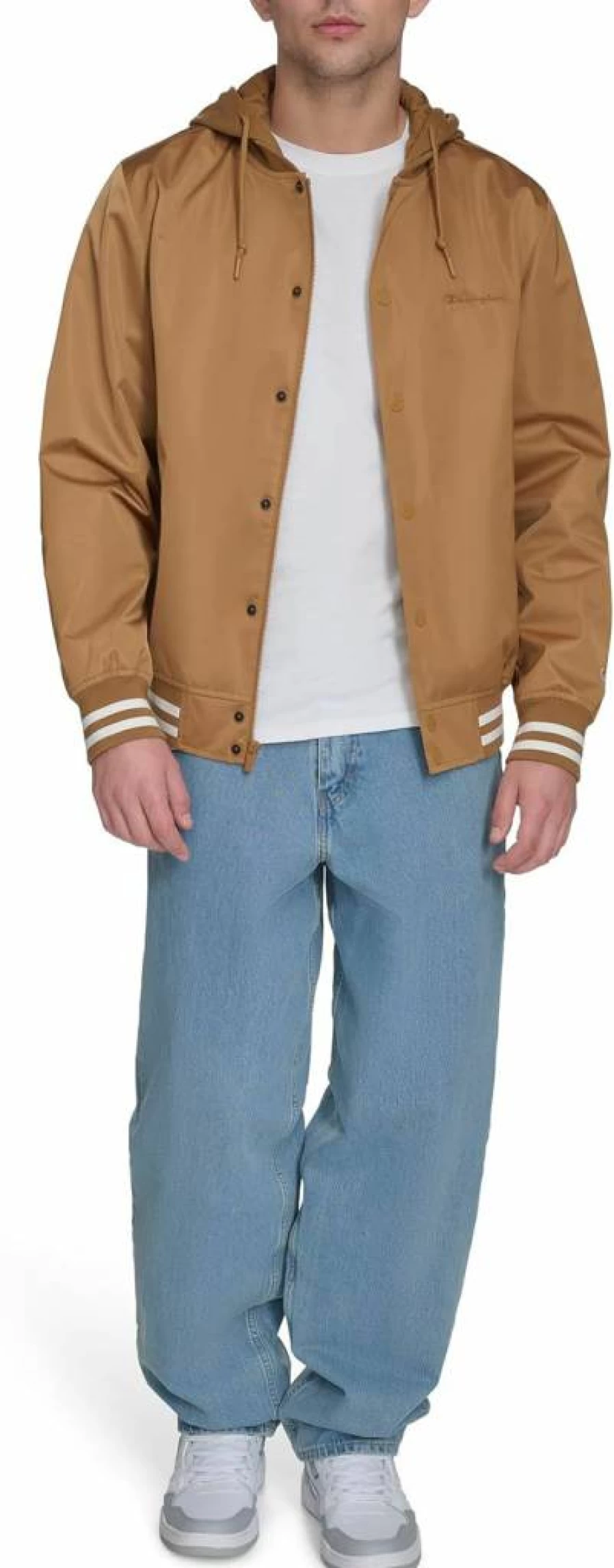 Champion Men's Lightweight Varsity Jacket with Jersey Hooded Pullover - Sporty Casual Style