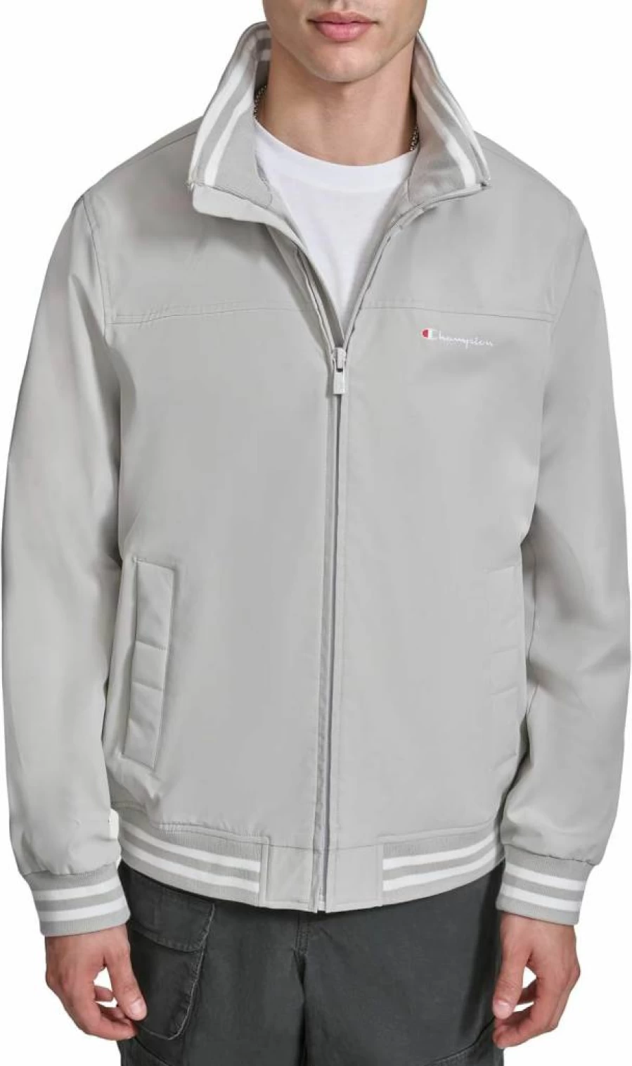Champion Men's Water-Resistant Bomber Jacket with Flex Stand Collar - Lightweight Varsity Style Coat for Men