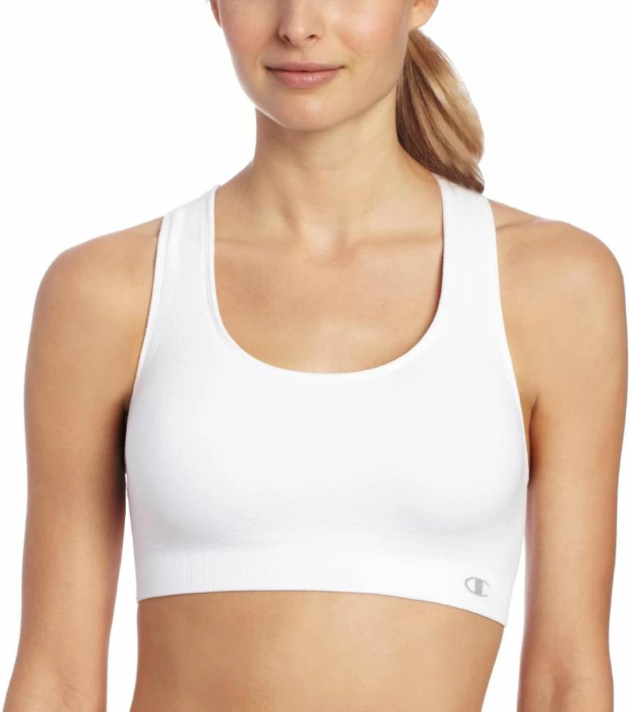 Champion Women's Infinity Seamless Racerback Sports Bra - Moisture Wicking, Moderate Support, White, Medium - Workout & Activewear