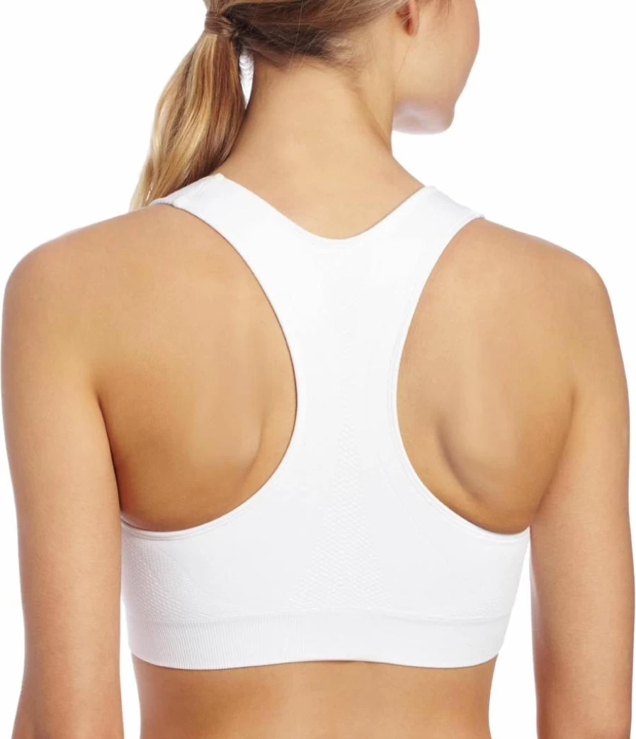 Champion Women's Infinity Seamless Racerback Sports Bra - Moisture Wicking, Moderate Support, White, Medium - Workout & Activewear