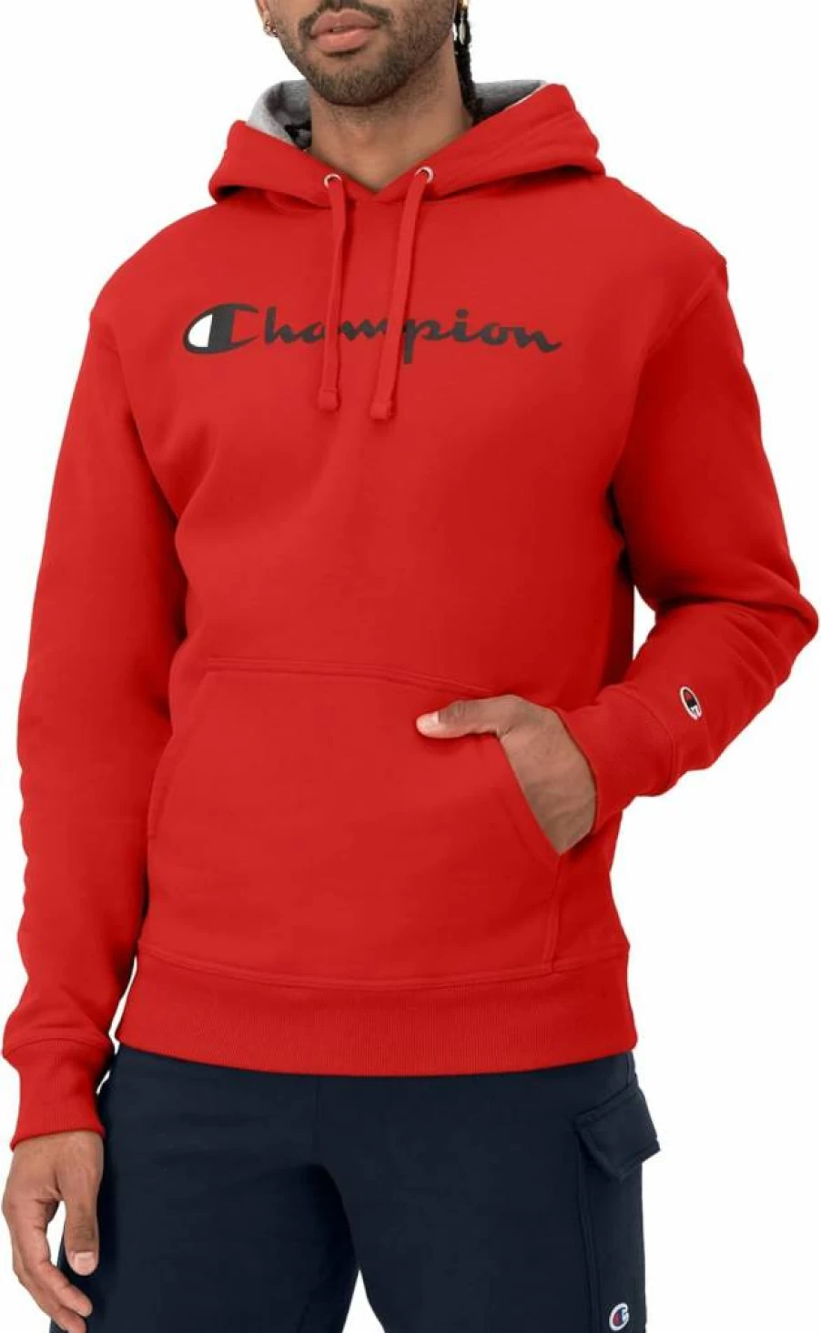 Champion Men's Powerblend Fleece Hoodie - Soft Pullover Sweatshirt with Script Logo (Regular & Big Tall Sizes)