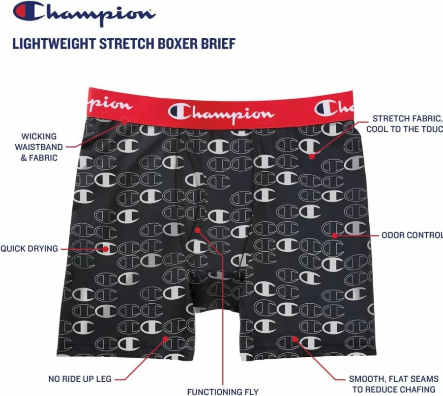 Champion Men's Active Flex 3-Pack Boxer Briefs - Lightweight, Stretch Comfort for Everyday Wear