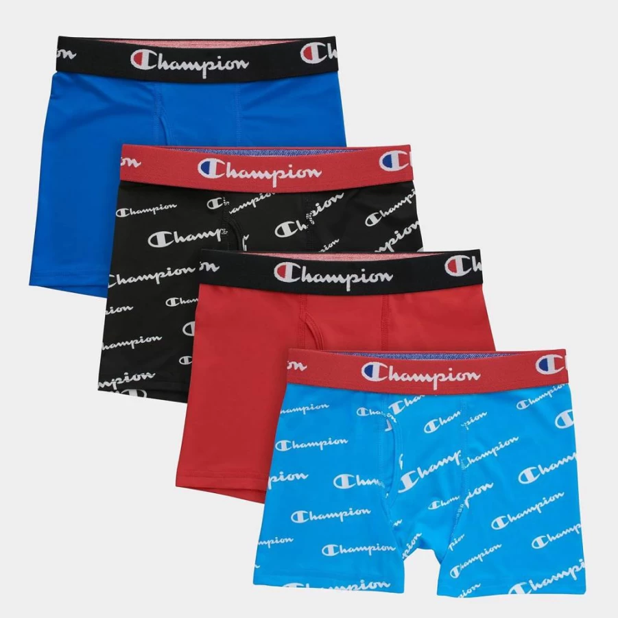 Champion Boys' Active Stretch Boxer Briefs 4-Pack - Comfortable Everyday Underwear for Kids
