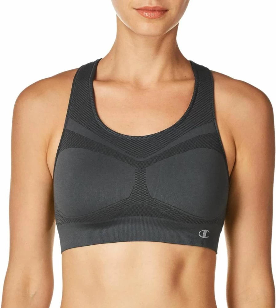 Champion Women's Infinity Seamless Racerback Sports Bra - Medium Support, Moisture Wicking, Asphalt Grey, Size Medium