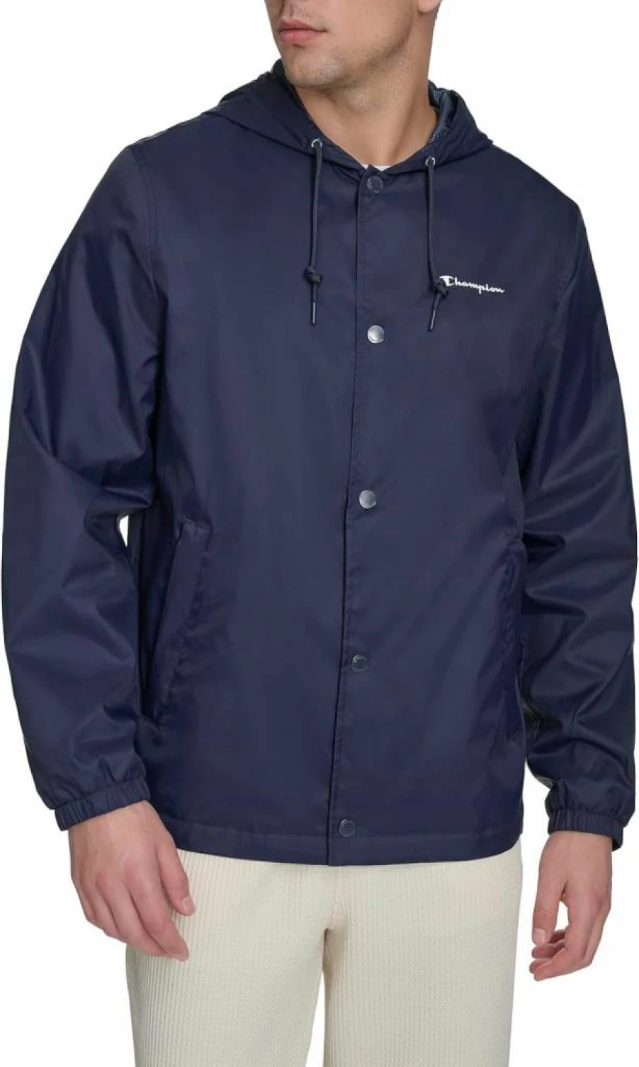 Champion Men's Water-Resistant Hooded Coaches Jacket – Lightweight Rain-Ready Windbreaker