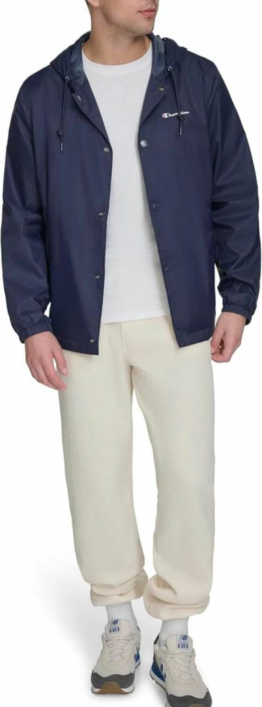 Champion Men's Water-Resistant Hooded Coaches Jacket – Lightweight Rain-Ready Windbreaker