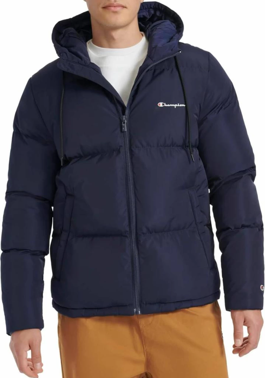 Champion Men's Quilted Puffer Jacket with Hood - Full Zip Winter Coat for Men