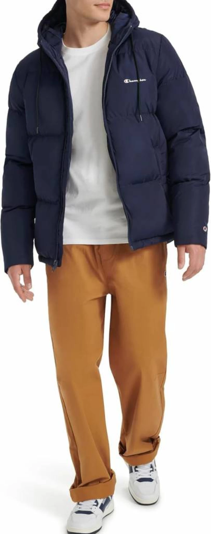 Champion Men's Quilted Puffer Jacket with Hood - Full Zip Winter Coat for Men