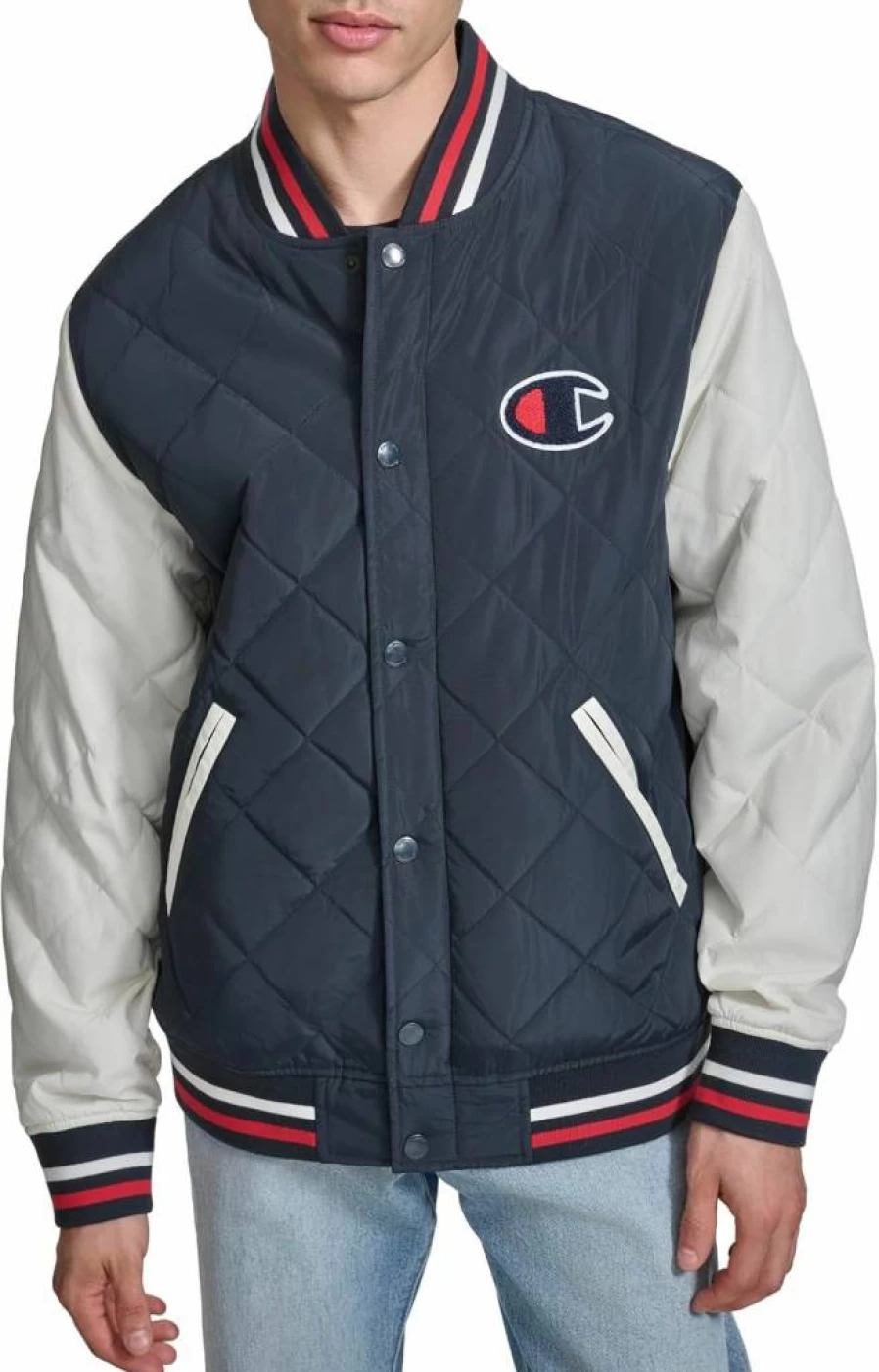 Champion Men's Vintage Diamond Quilted Bomber Jacket - Retro Varsity Style Coat for Men