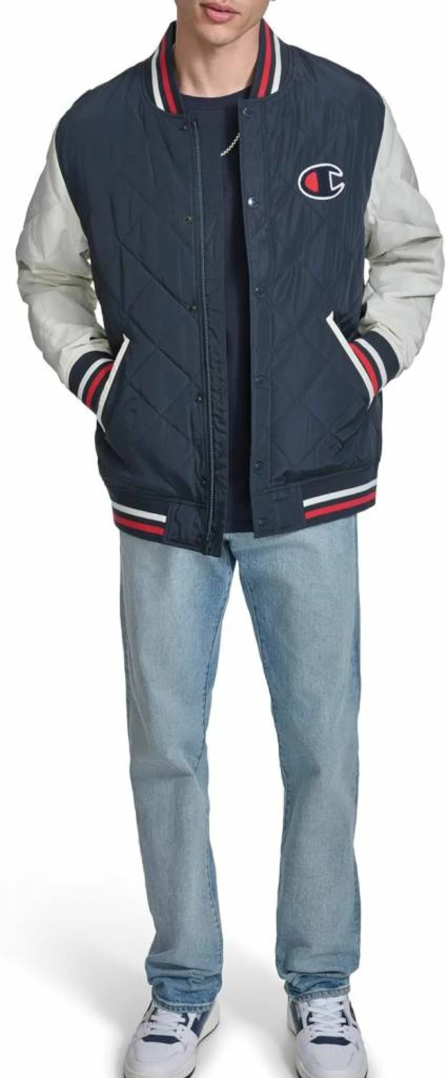 Champion Men's Vintage Diamond Quilted Bomber Jacket - Retro Varsity Style Coat for Men