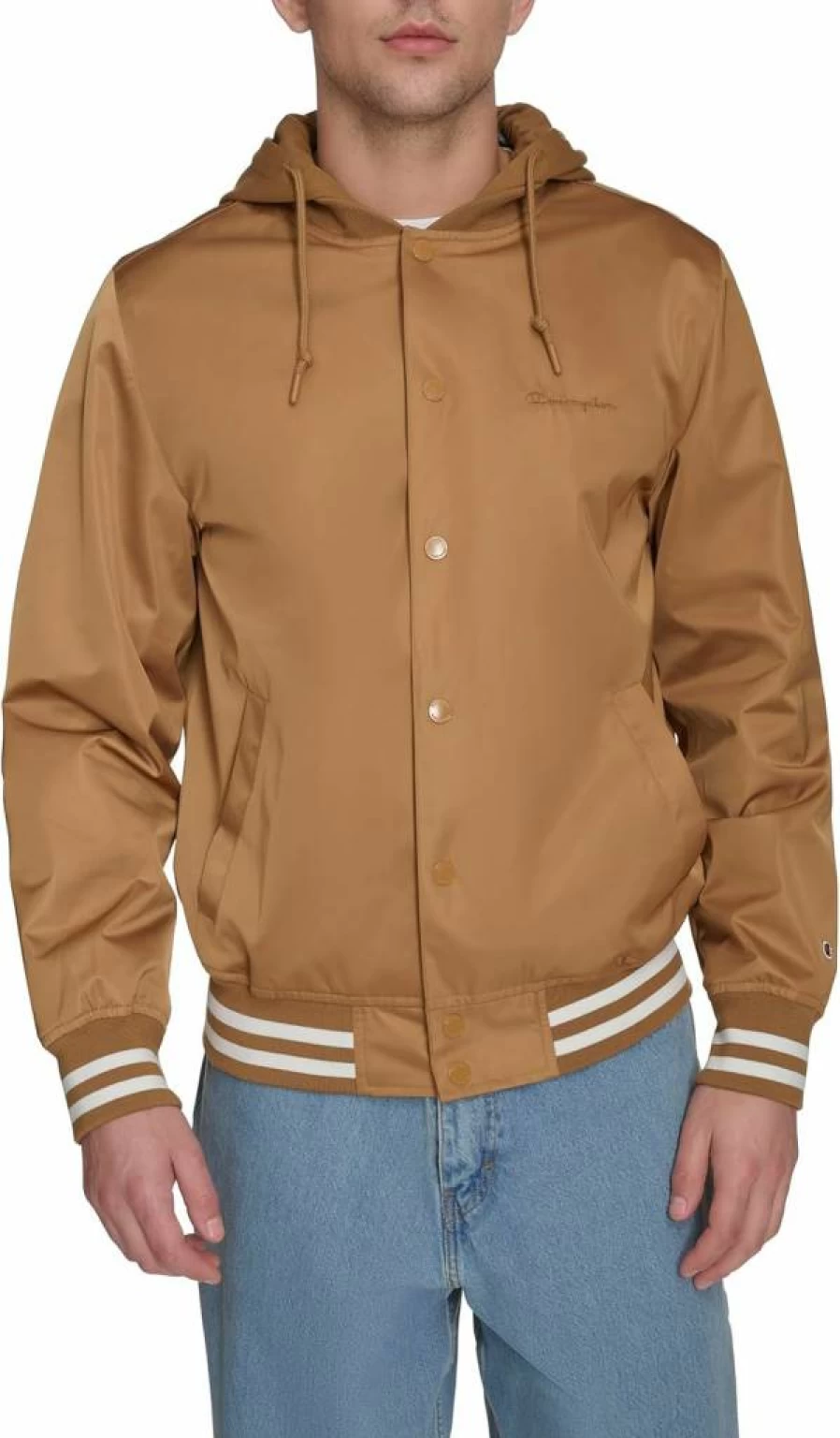 Champion Men's Lightweight Varsity Jacket with Jersey Hood - Casual Athletic Pullover for Men
