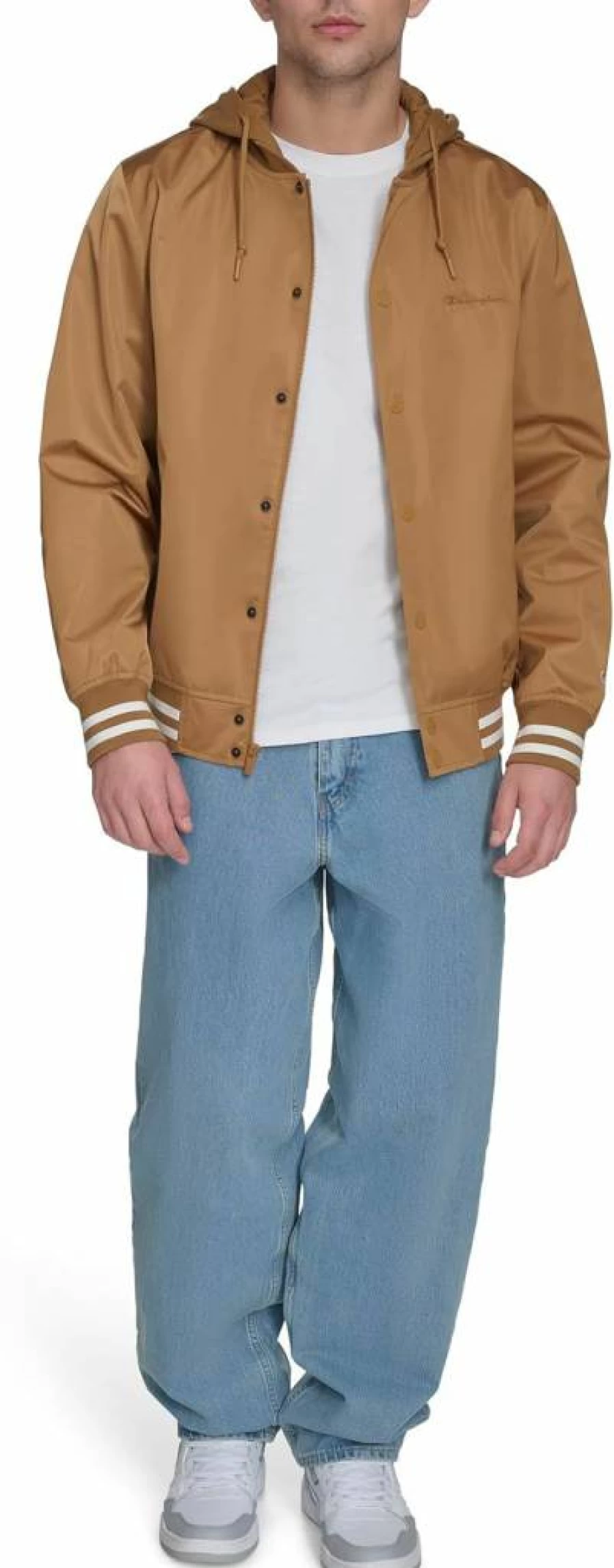 Champion Men's Lightweight Varsity Jacket with Jersey Hood - Casual Athletic Pullover for Men