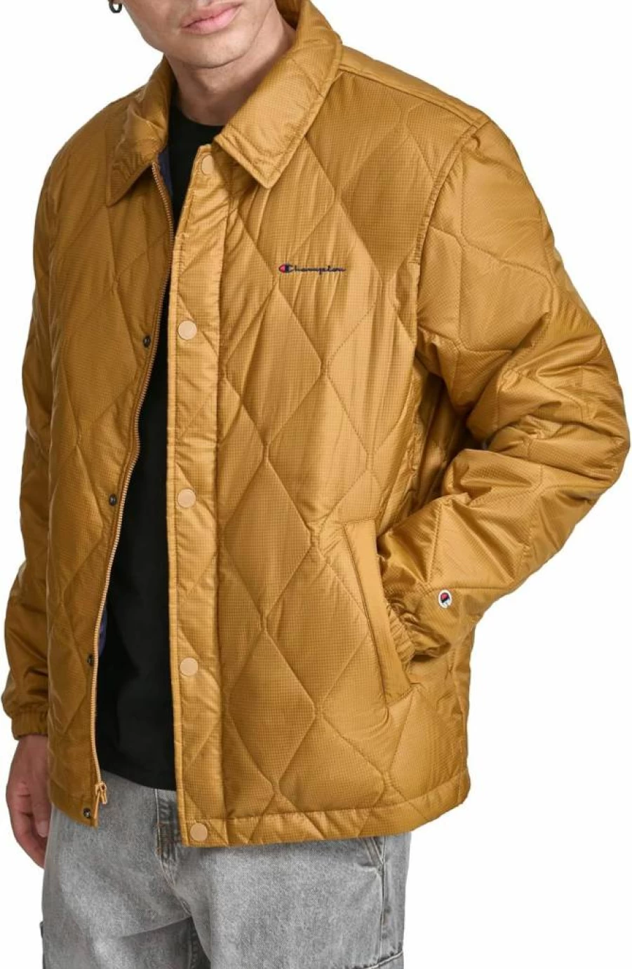 Champion Men's Diamond Quilted Coaches Jacket - Lightweight Active Training Outerwear for Men