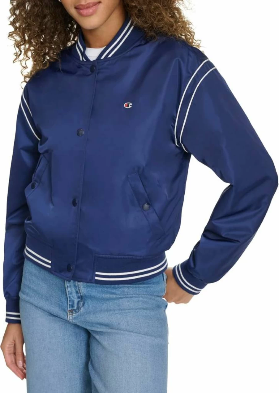 Champion Women's Cropped Varsity Bomber Jacket - Stylish Athletic Outerwear for Women