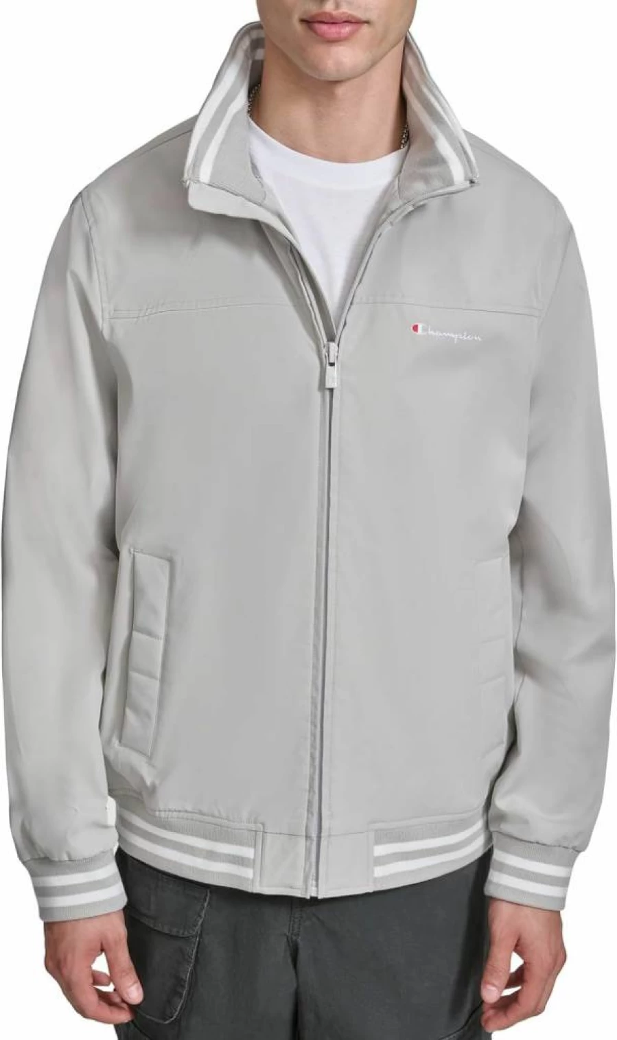 Champion Men's Water-Resistant Bomber Jacket with Flex Stand Collar - Lightweight Varsity Style Coat for Men
