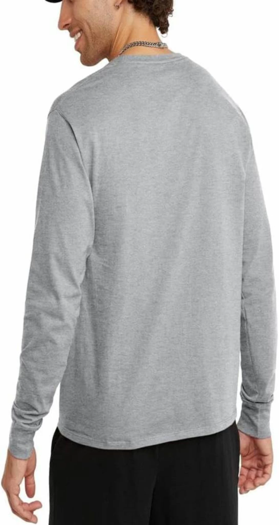 Champion Men's Classic Script Logo Long Sleeve T-Shirt - Oxford Gray, Standard Fit, Large (Regular & Big Tall Sizes Available)