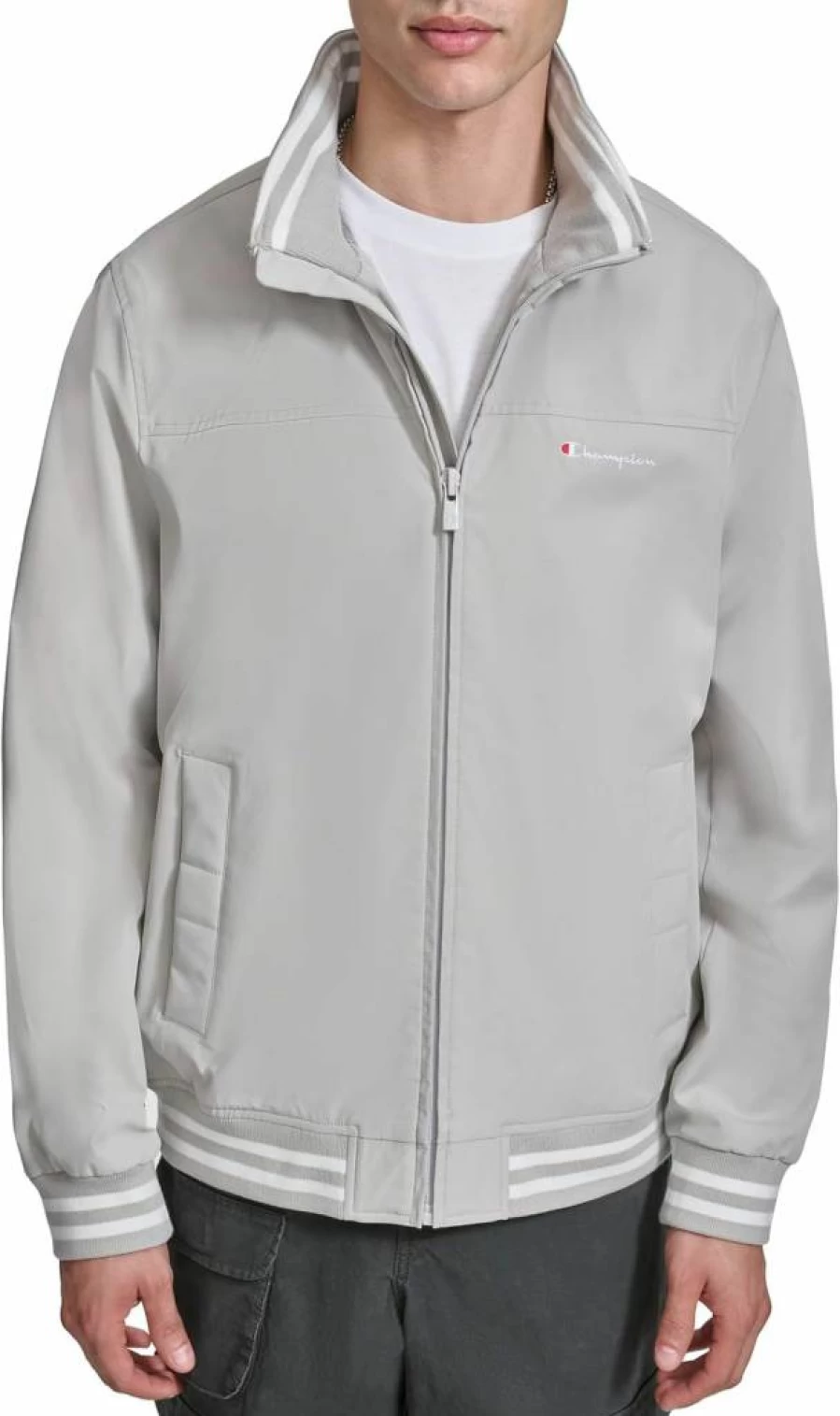 Champion Men's Water-Resistant Bomber Jacket with Flex Stand Collar – Lightweight Varsity Style
