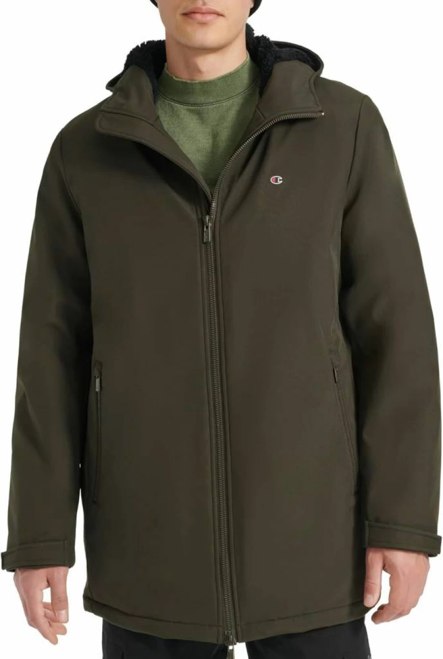 Champion Men's Soft Shell Jacket with Sherpa Lining - Mid-Length Performance Winter Coat for Men