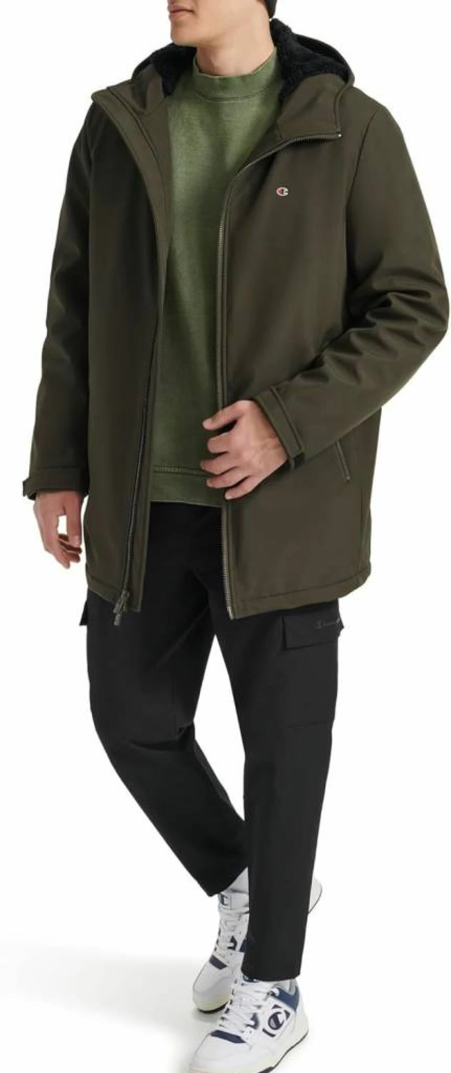 Champion Men's Soft Shell Jacket with Sherpa Lining - Mid-Length Performance Winter Coat for Men