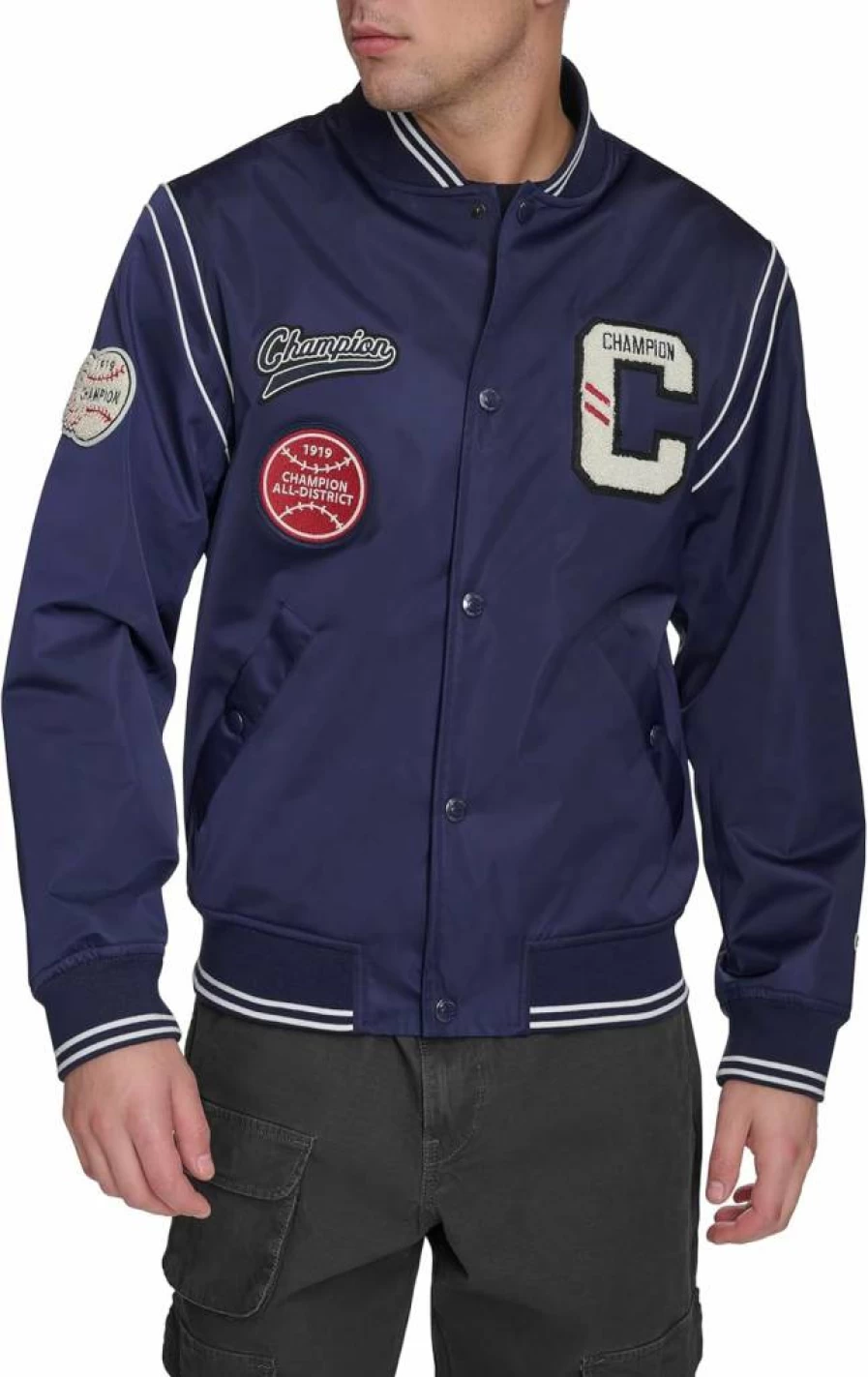 Champion Men's Vintage Patch Varsity Bomber Jacket - Classic Athletic Style