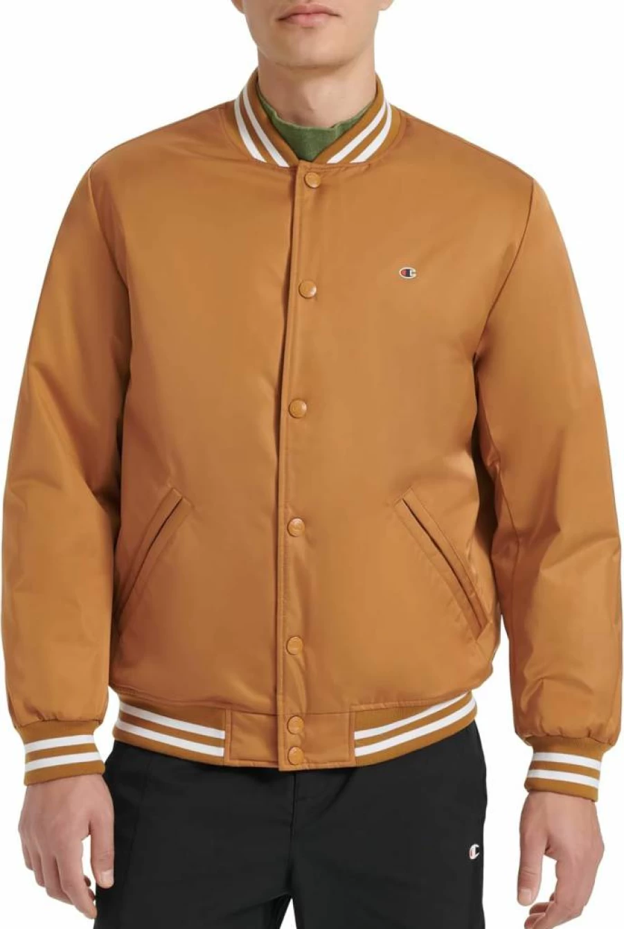 Champion Men's Vintage Logo Striped Varsity Jacket - Classic Athletic Style