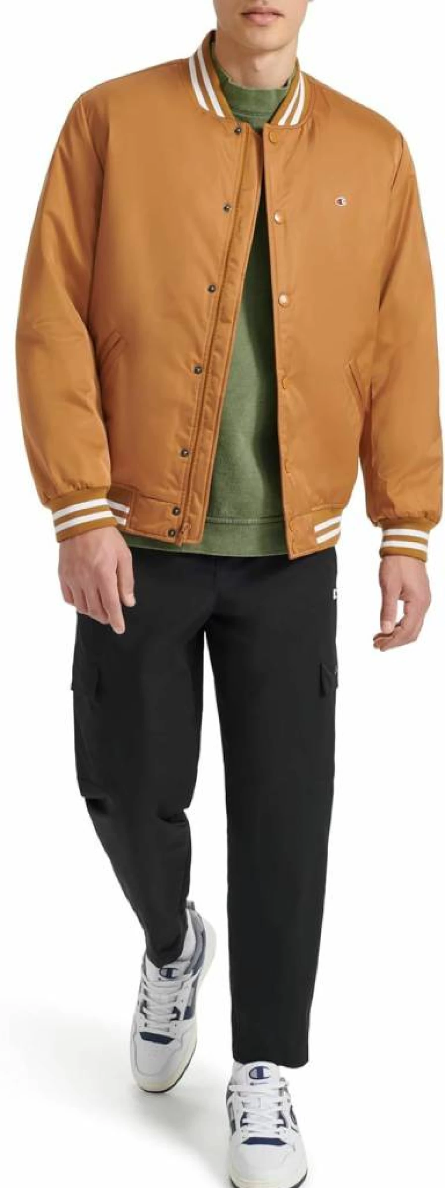 Champion Men's Vintage Logo Striped Varsity Jacket - Classic Athletic Style
