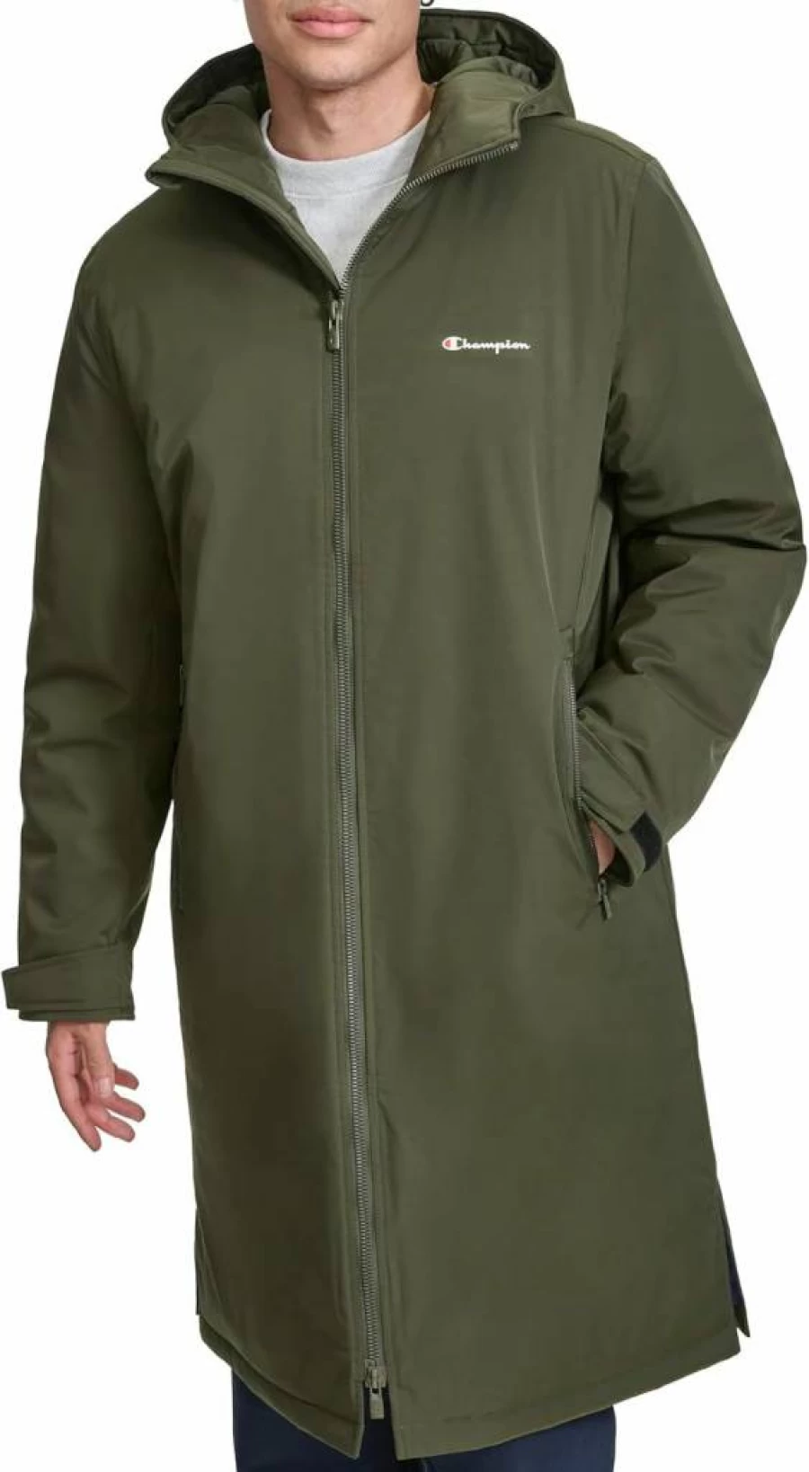 Champion Men's Quilted Lining Hooded Jacket - Full-Length Sideline Coat for Men
