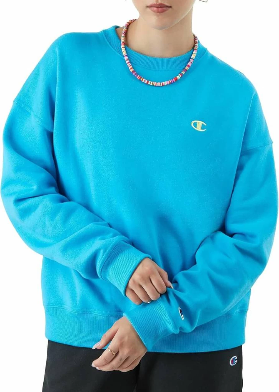 Champion Women's Powerblend Crewneck Sweatshirt - Script Logo, Plus Size Options