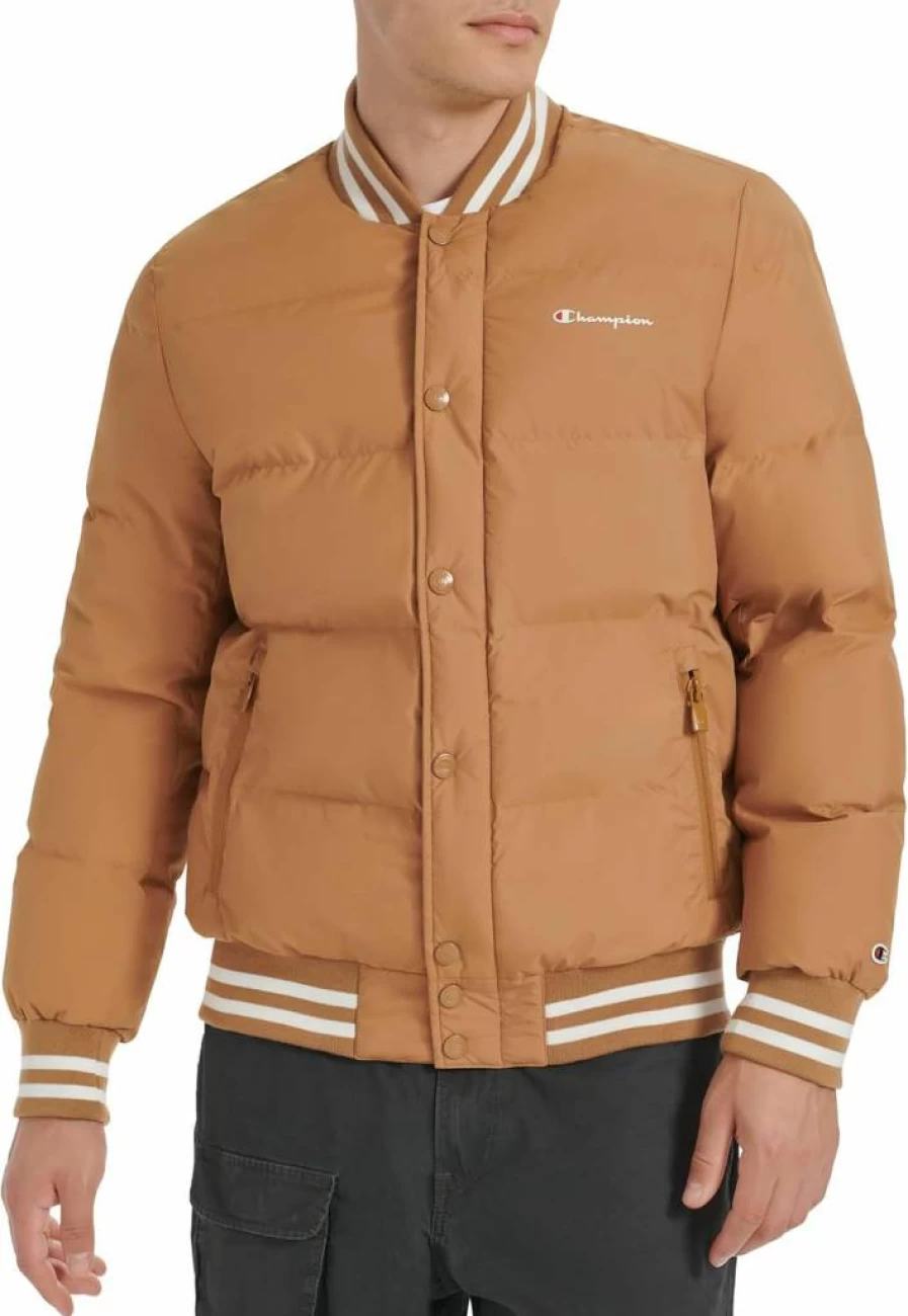 Champion Men's Vintage Varsity Bomber Jacket - Puffer Coat with Athletic Style for Winter Warmth