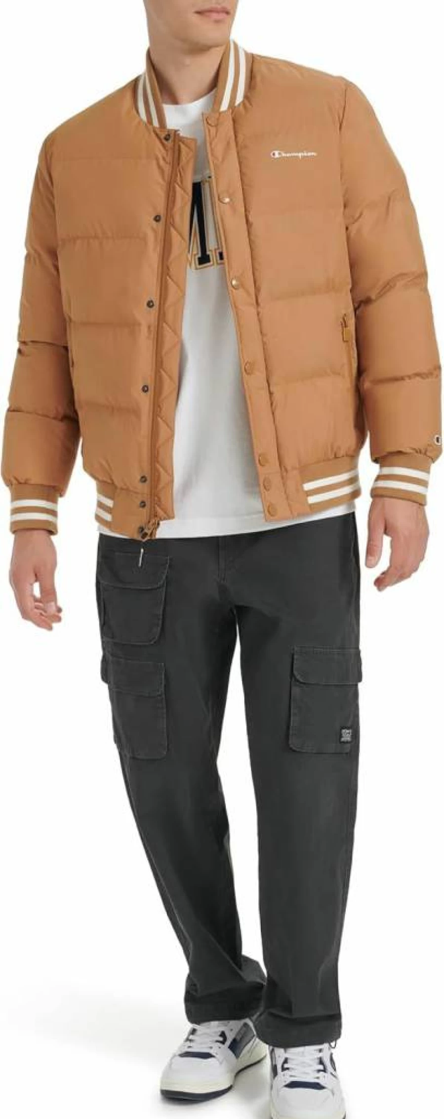 Champion Men's Vintage Varsity Bomber Jacket - Puffer Coat with Athletic Style for Winter Warmth