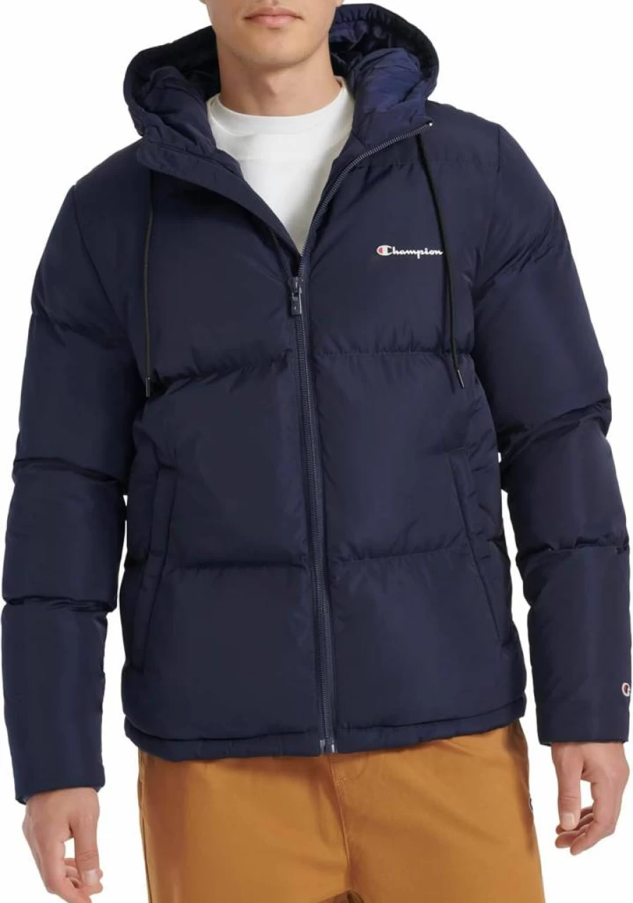 Champion Men's Quilted Puffer Jacket with Hood - Full Zip Winter Coat for Men