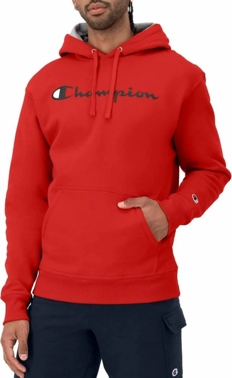 Champion Men's Powerblend Fleece Hoodie - Soft Pullover Sweatshirt with Script Logo (Regular & Big Tall Sizes)